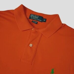 Polo Ralph Lauren Polo Shirt Mens Medium Orange Cotton Green Pony Preppy Golf